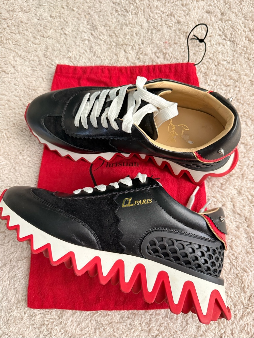 Christian Louboutin Black and Red Zigzag Sole Sneakers